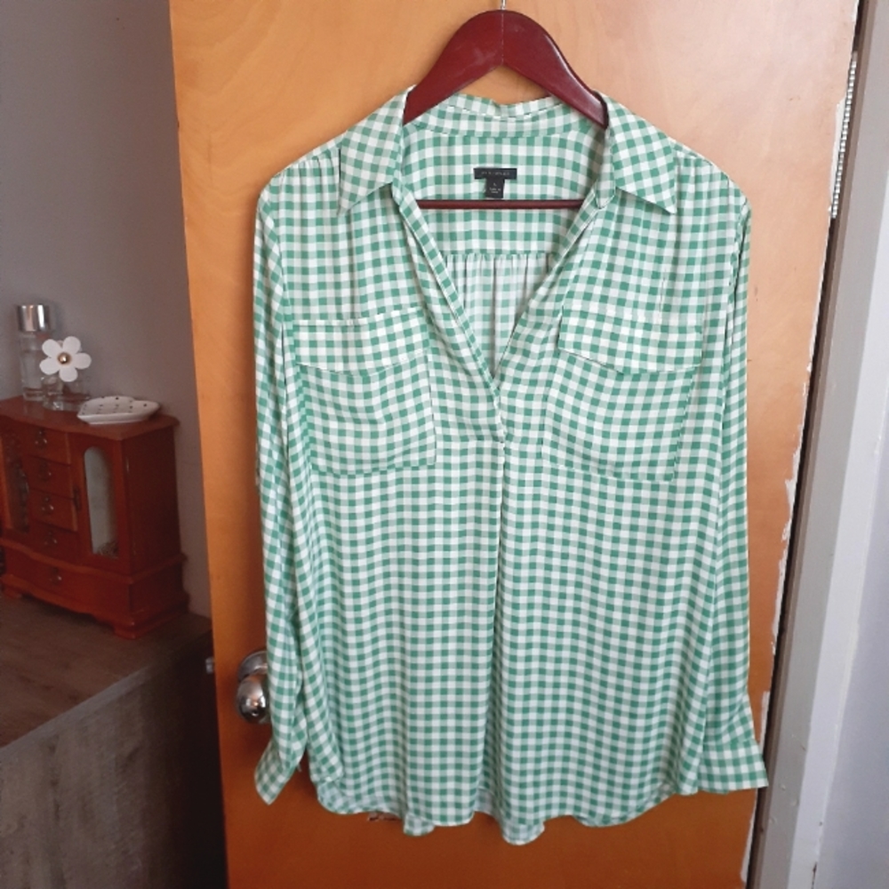 Ann Taylor Checkered Blouse Tunic Style Size Large